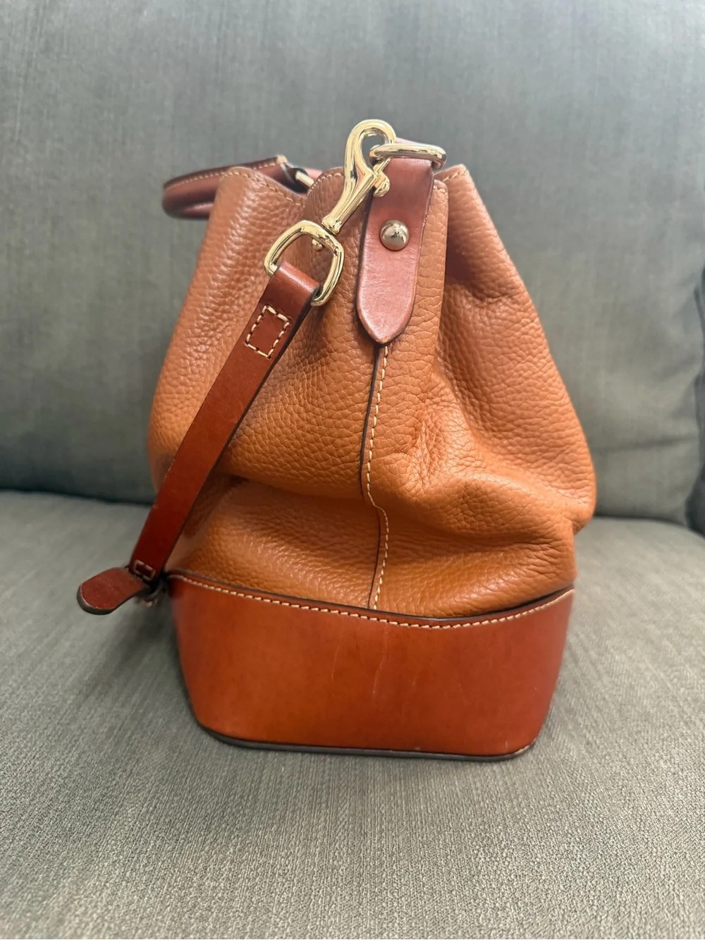 Dooney & Bourke Brenna Caramel Pebble Grain Leather Satchel Shoulder Bag
